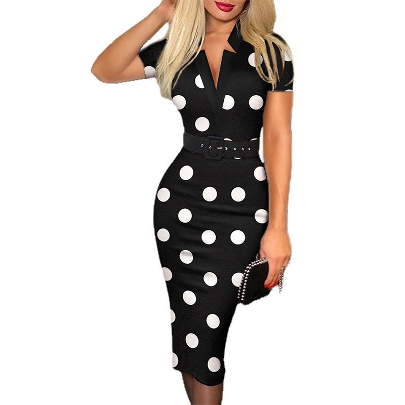 Plaid V-Neck Bodycon Long Sleeve Dress with Belt