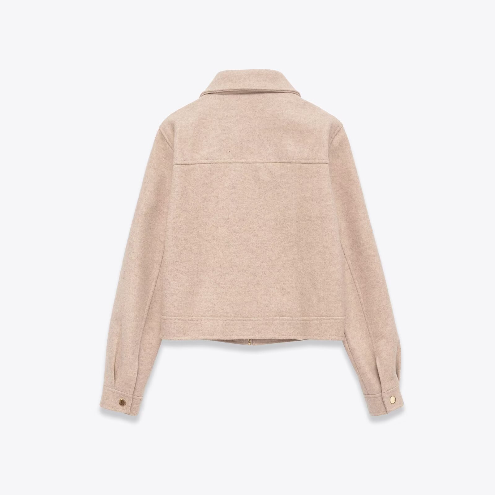 Women's Lapel Collar Long Sleeve Zip Jacket with Pockets