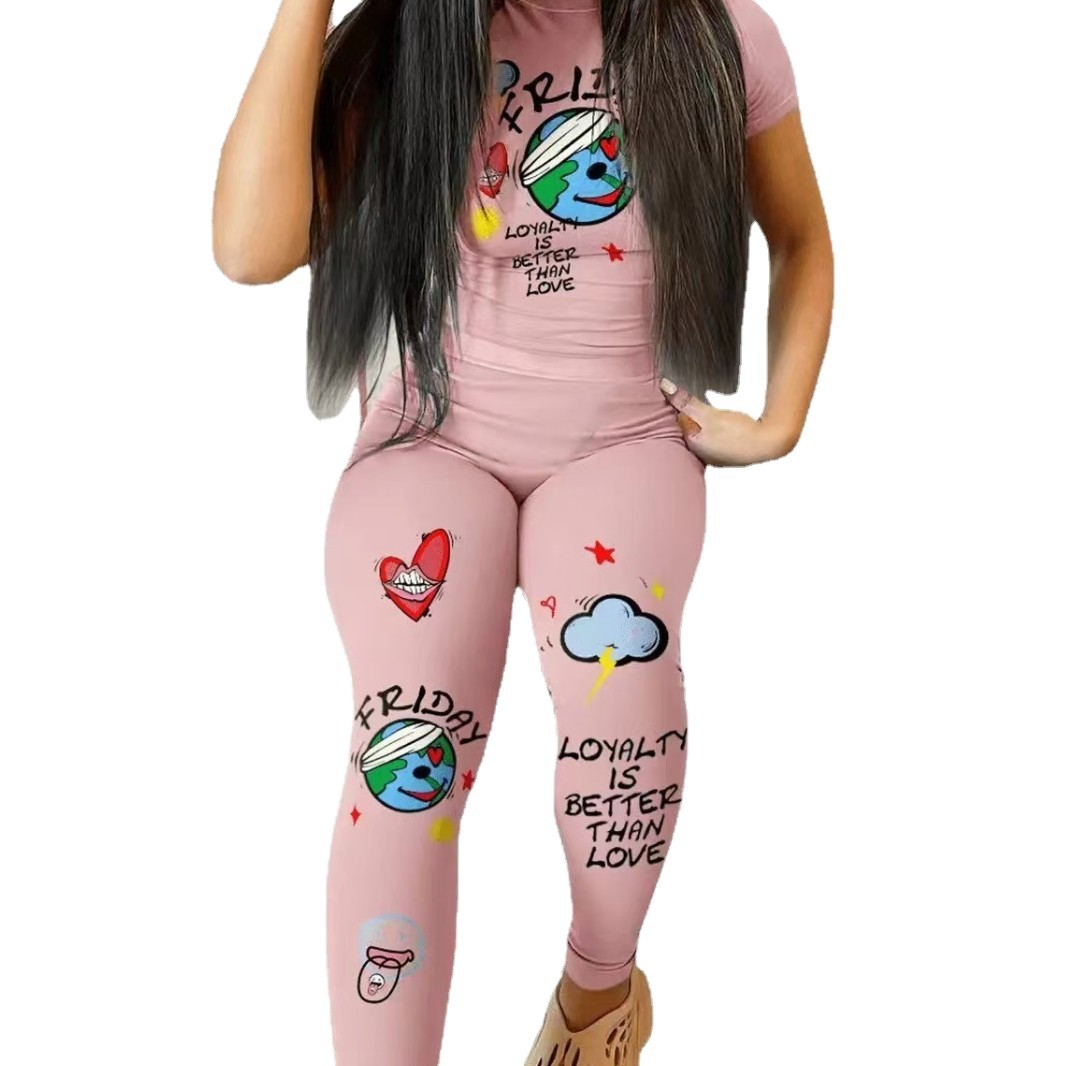 Women's Graphic Print Slim Fit Long Pants Set