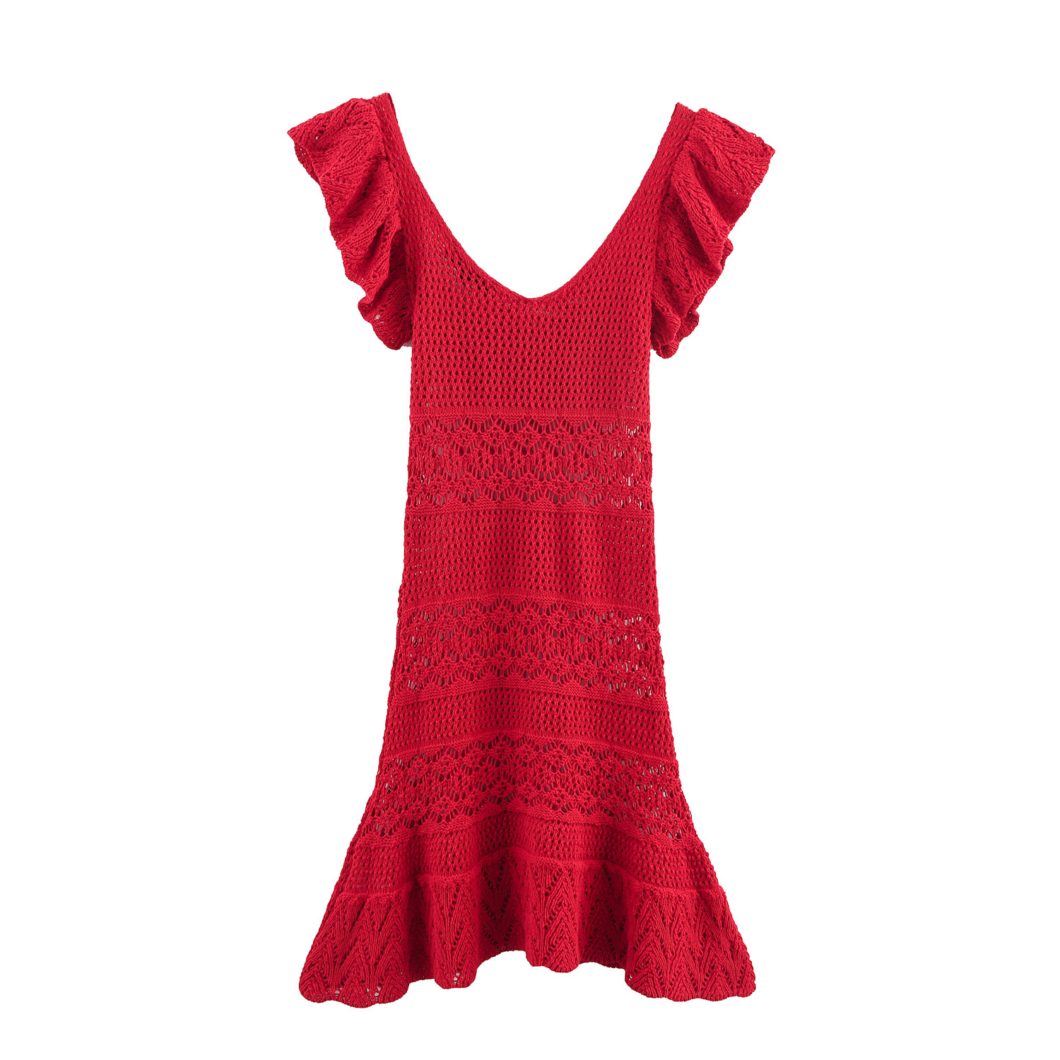 Women's Ruffle V-Neck Knit Dress