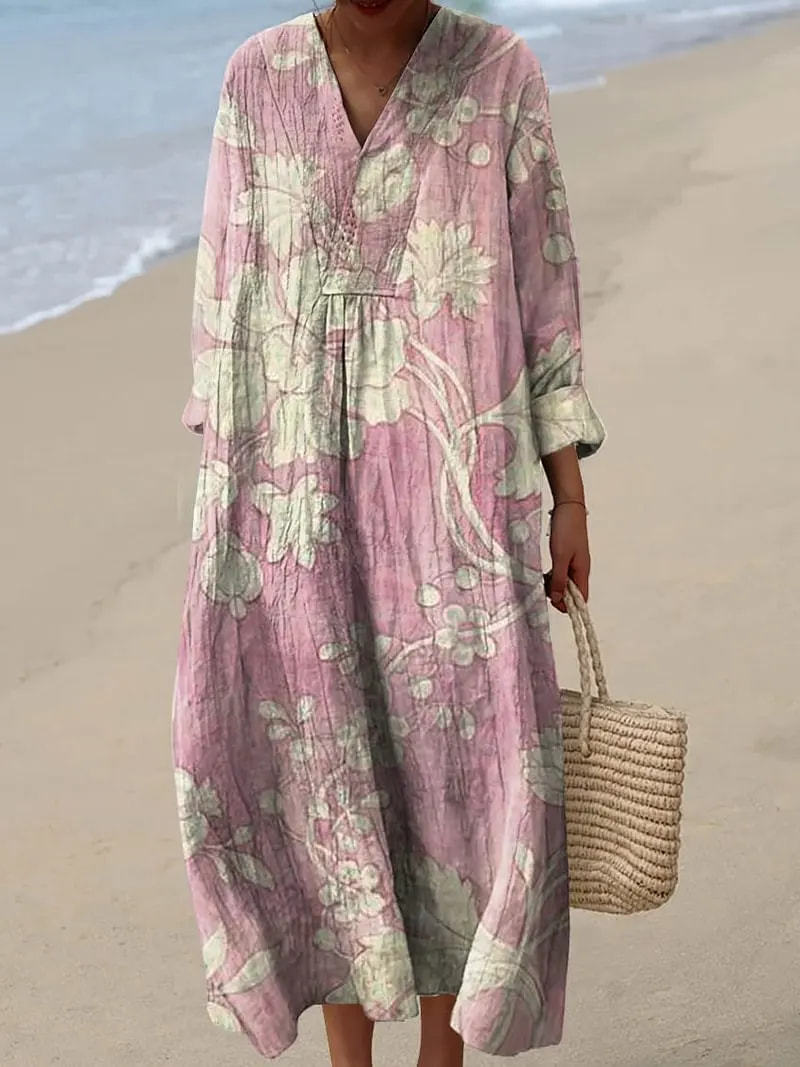 Women's Floral 3D Print Long Sleeve Shirt Dress