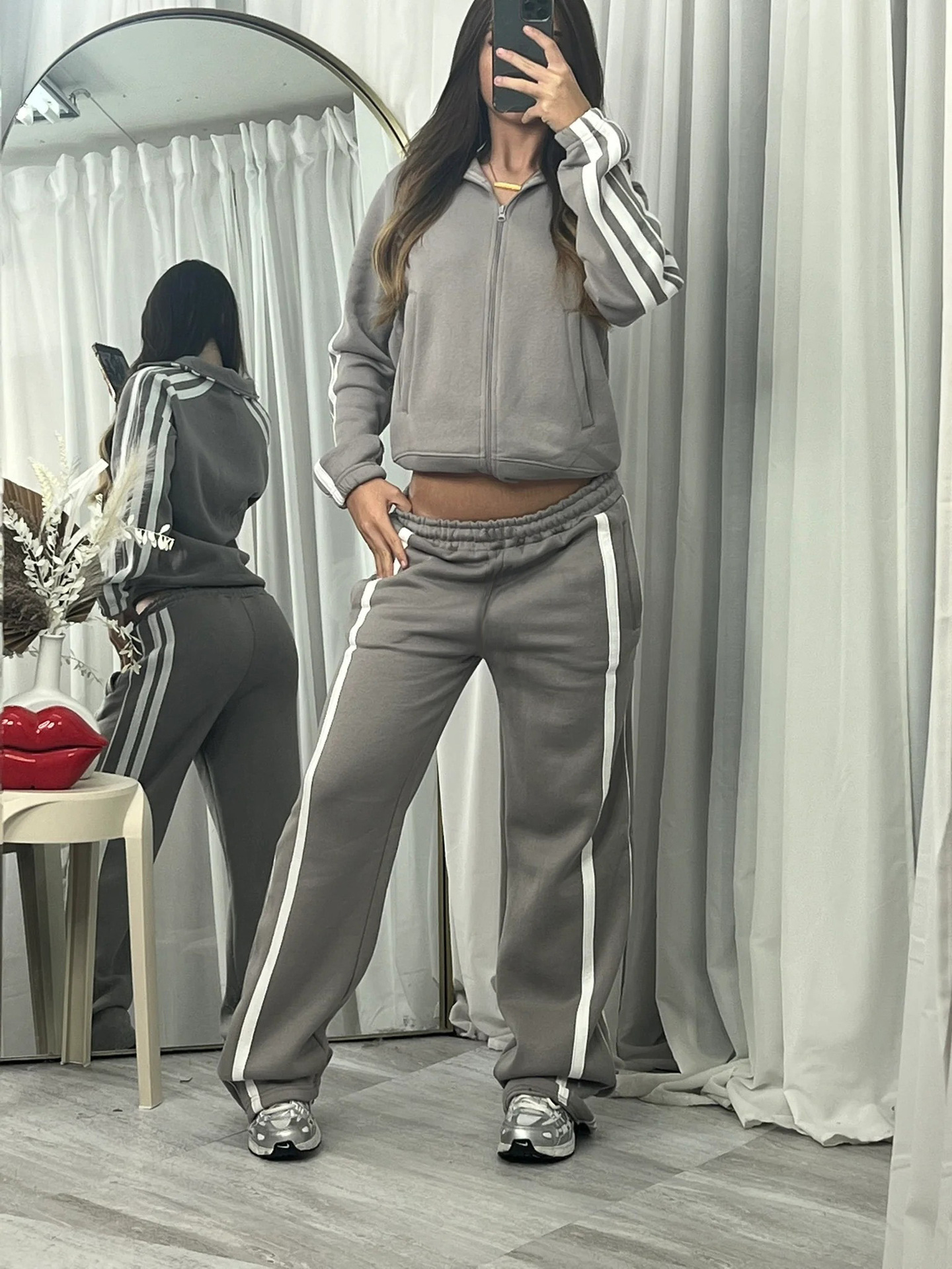 Women's Colorblock Long Sleeve Casual Two-Piece Sweatsuit Cotton Blend