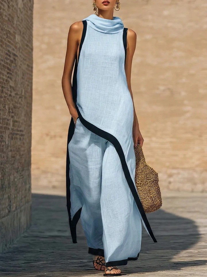 Asymmetric Cut Elegant Hooded Sleeveless Dress Set