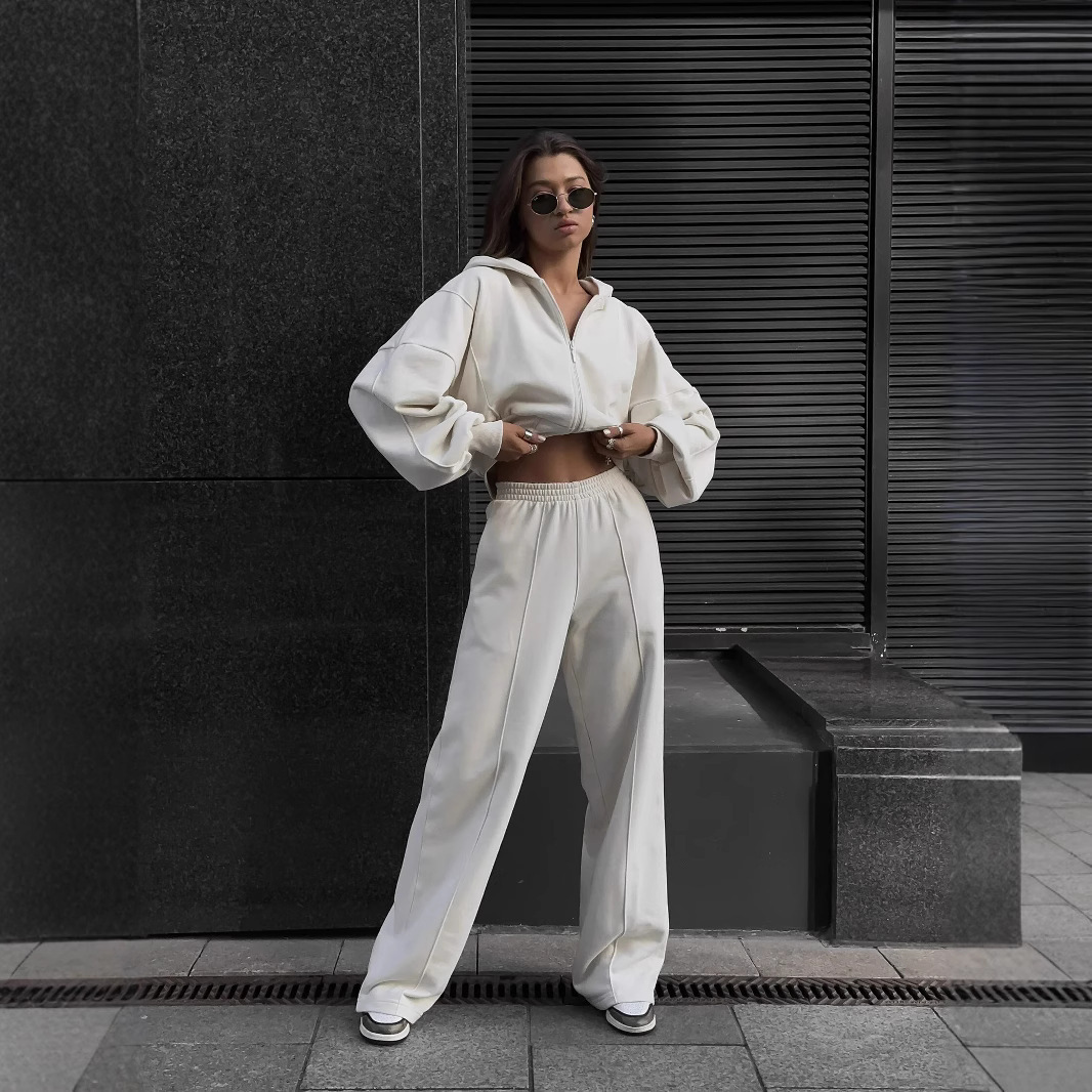 Women's Casual Zip-Up Cardigan and Pants Two-Piece Set