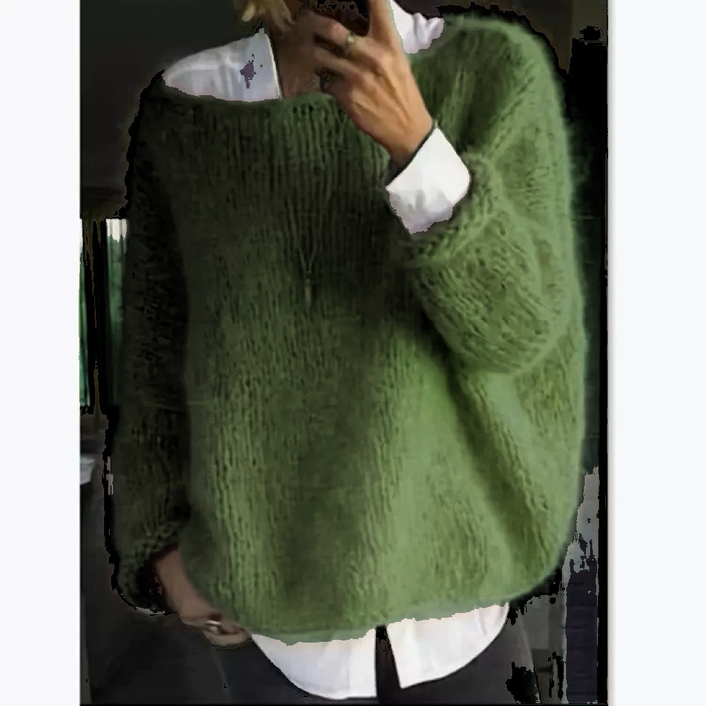 Women's Crewneck Pullover Sweater Long Sleeve Solid Color Knit Top