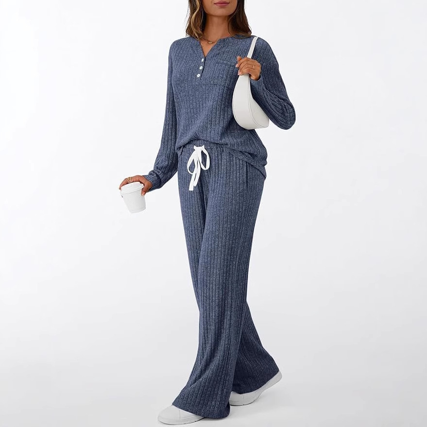 Women's V-Neck Two-Piece Pajama Set Long Sleeve Loungewear