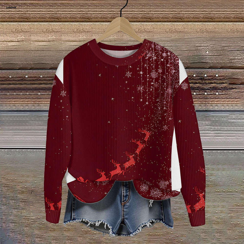 Women's Leaf Snowflake Forest Tree Print Crewneck Sweatshirt