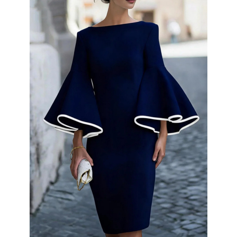 Color-Block Flare-Sleeve Bodycon Midi Dress