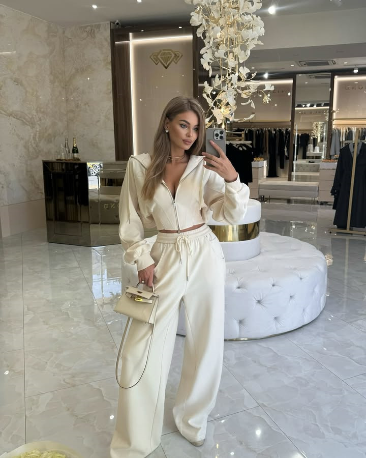 Solid Zip-Up Hooded Drawstring Waist Sweatshirt & Pants Two-Piece Set