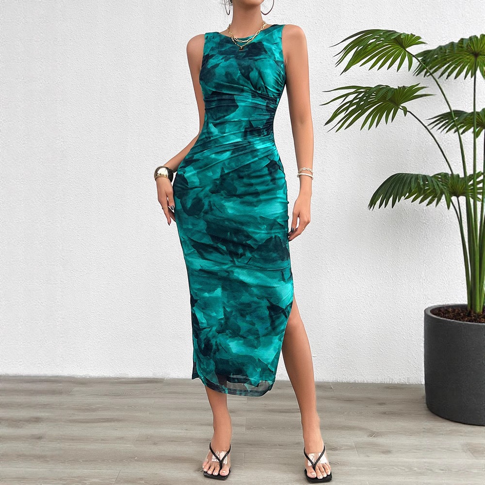 Sleeveless Bodycon Midi Dress Geometric Print