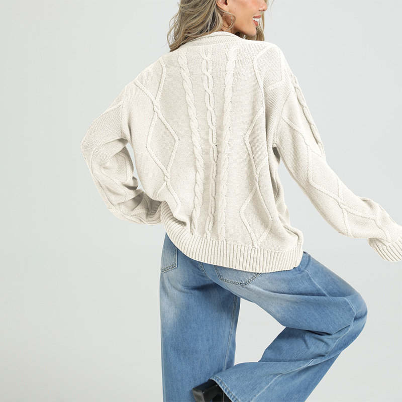 Women's Cable-Knit Crewneck Long-Sleeve Pullover Sweater