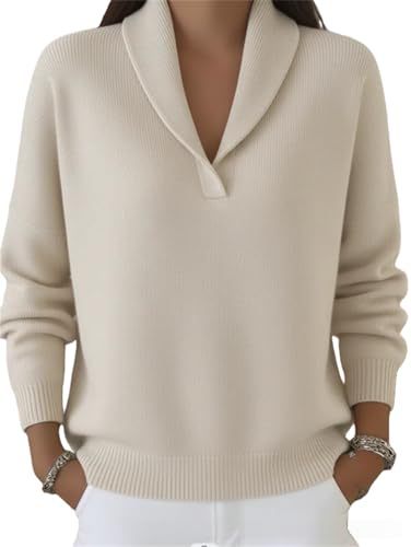 Women's Solid Print V-Neck Long-Sleeve Pullover Sweatshirt