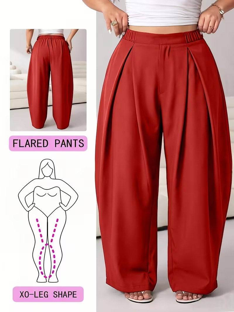 High-Waisted Pleated Wide-Leg Pants with Elastic Waist