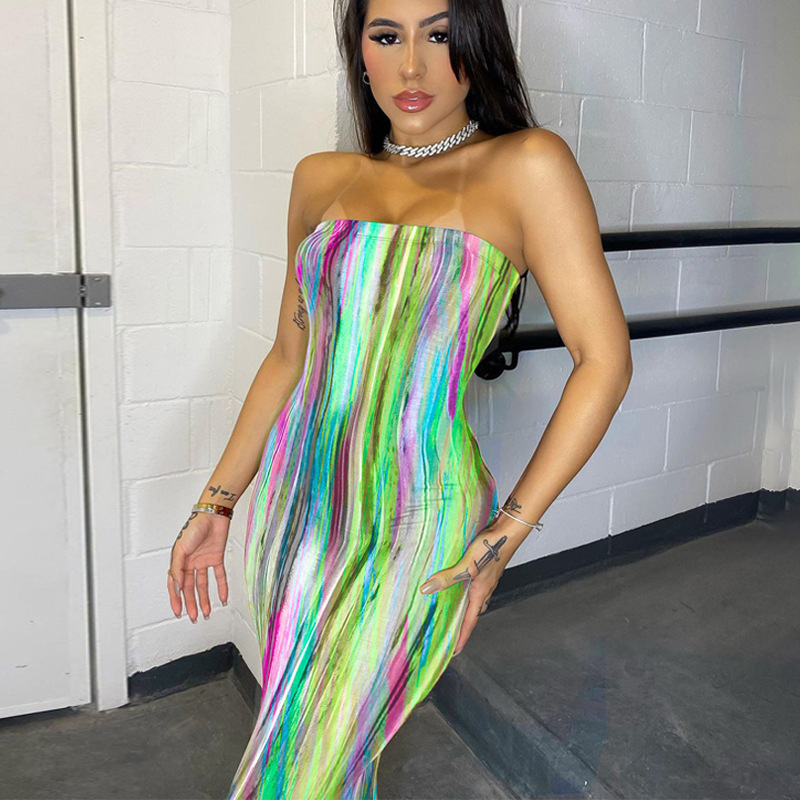 Women's Plus Size Tie-Dye Print Off-Shoulder Tube Dress