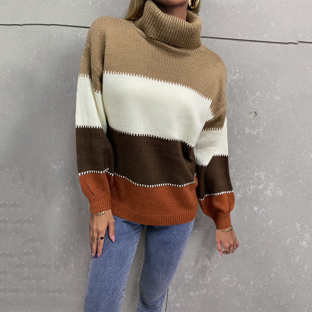 Women's Turtleneck Color-Block Knit Sweater