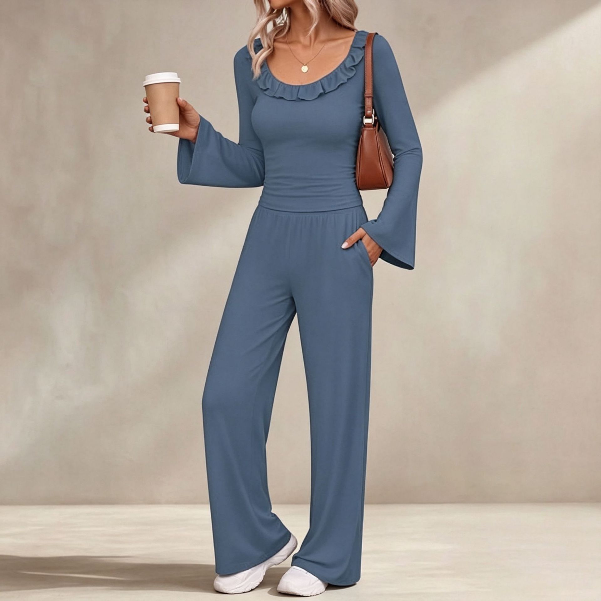 Women's Waist-Cinching Wide-Leg Pants Two-Piece Set