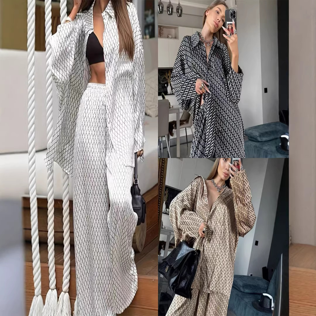 Women's Printed Long Sleeve Shirt and Pants Set