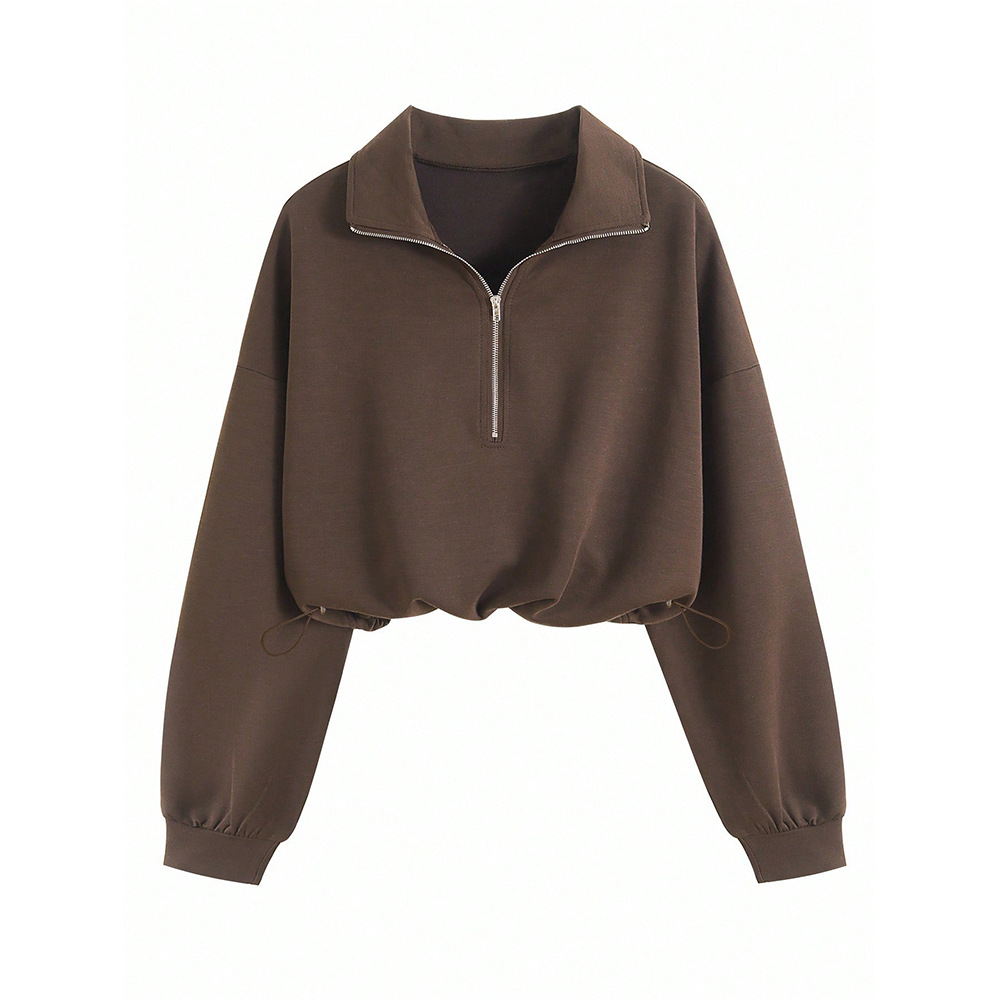 Women's Half-Zip Long-Sleeve Sweatshirt Y2K Drawstring Pullover