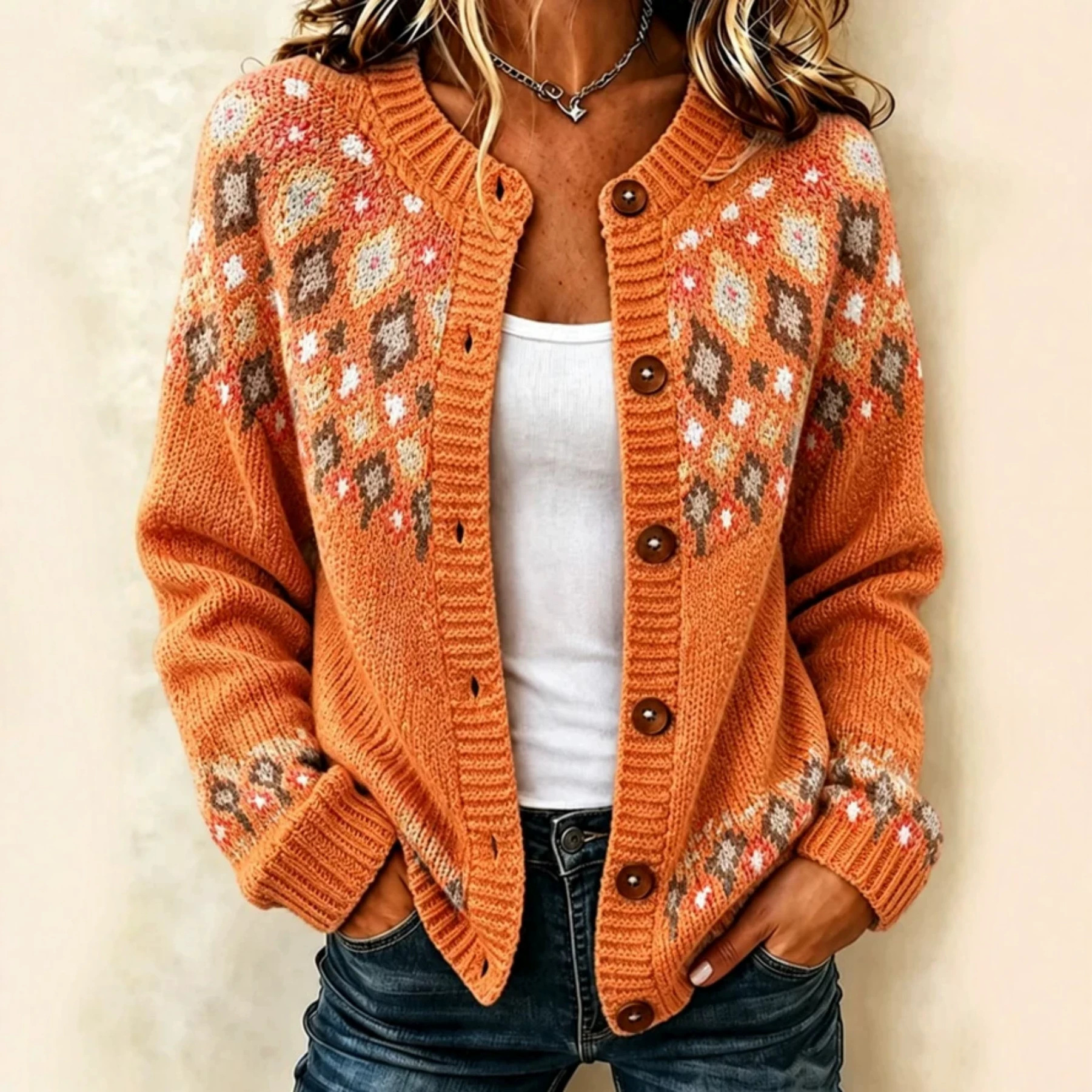 Women's Floral Print Long Cardigan Casual Trendy Knit-Look Sweater