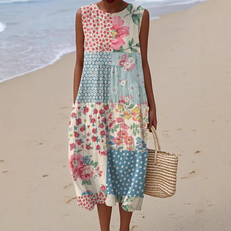 Women's Vintage Floral Sleeveless Midi Dress