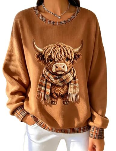 Women's Vintage Scarf Cow Print Sweatshirt