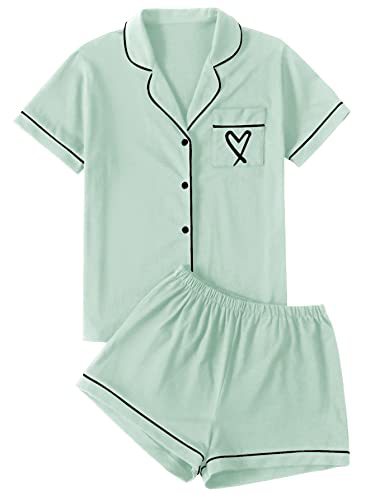 Cuban Collar Heart Hamster Elephant Print Women's Short Sleeve Set