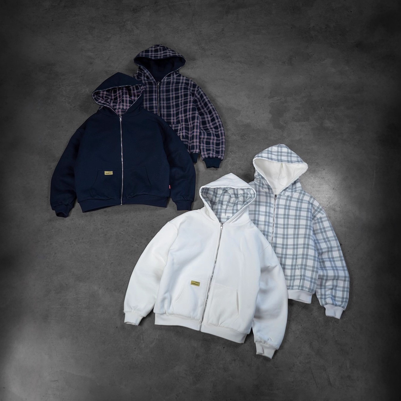 Reversible Plaid Zip-Up Hooded Jacket Unisex