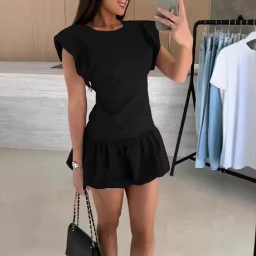 Women's Short Sleeve Ruffle Solid Color Dress