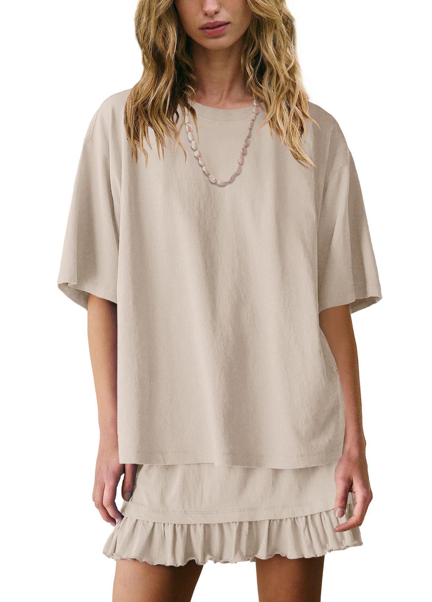 Women's Solid Color Loose Fit Casual Two-Piece Pajama Set with Ruched Detail