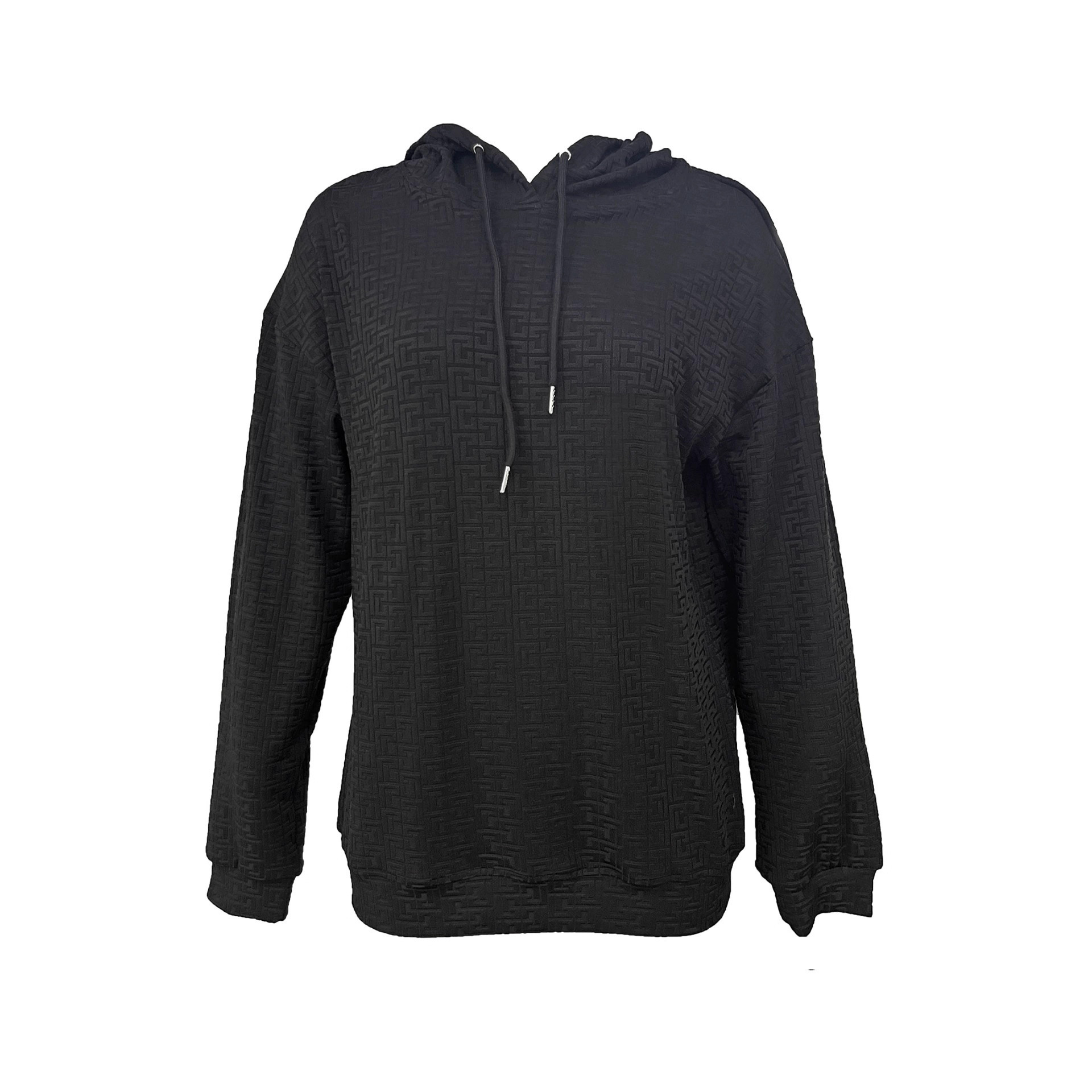 Solid Black Drawstring Hooded Raglan Long-Sleeve Sweatshirt
