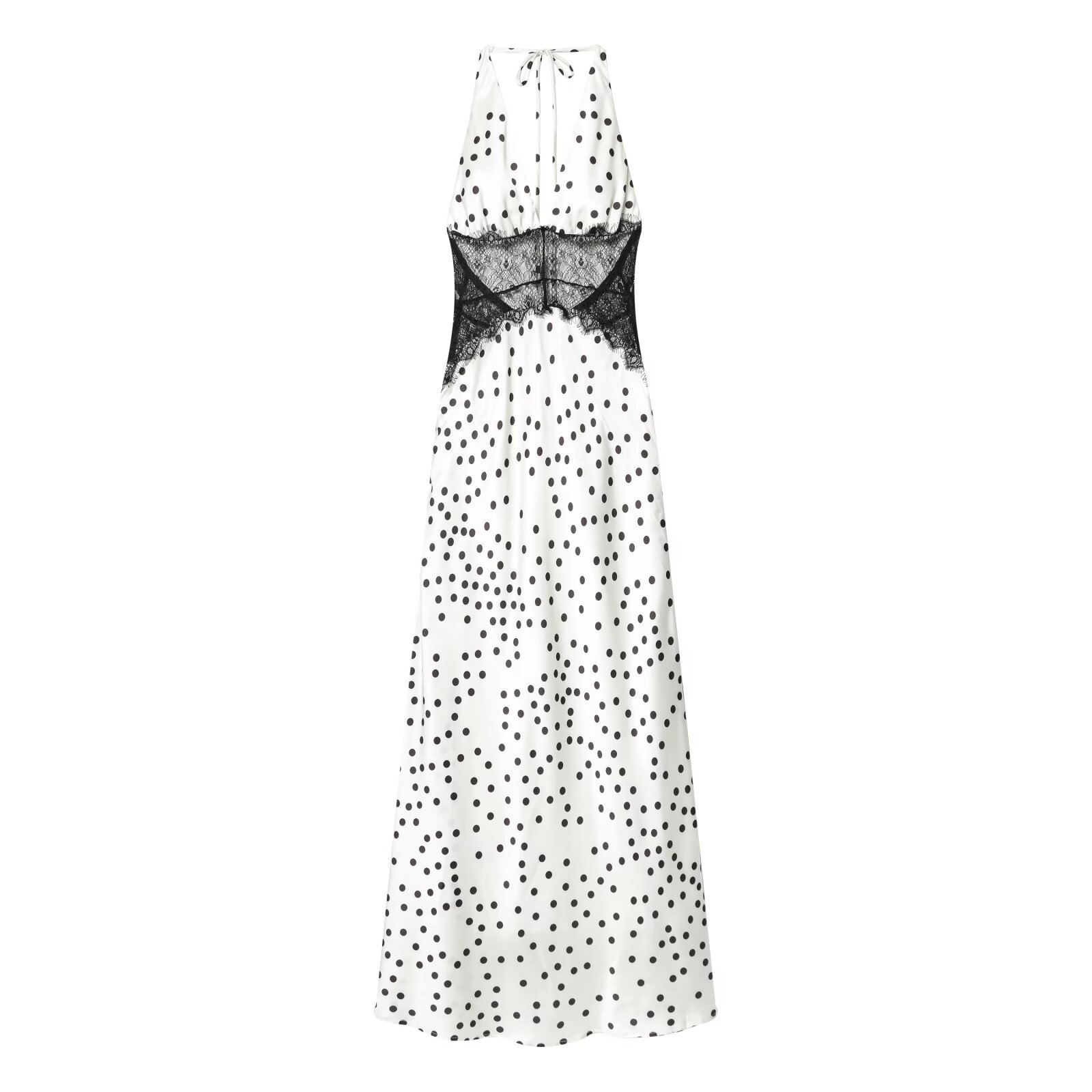 Women's Backless Lace Spliced Polka Dot Halter Maxi Dress