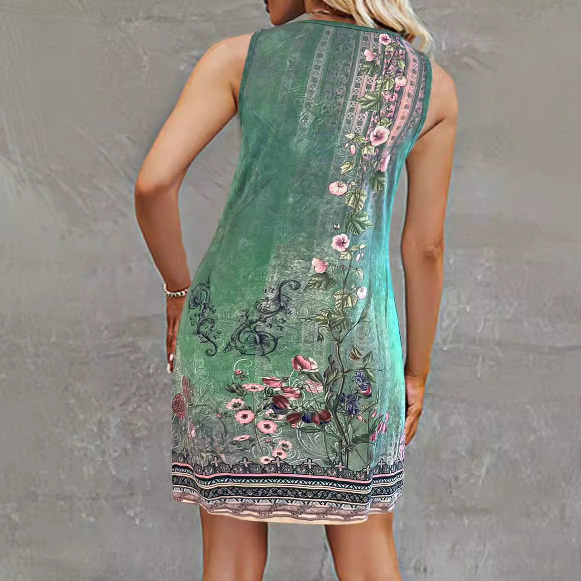 Women's Sleeveless V-Neck Floral Print Midi Dress
