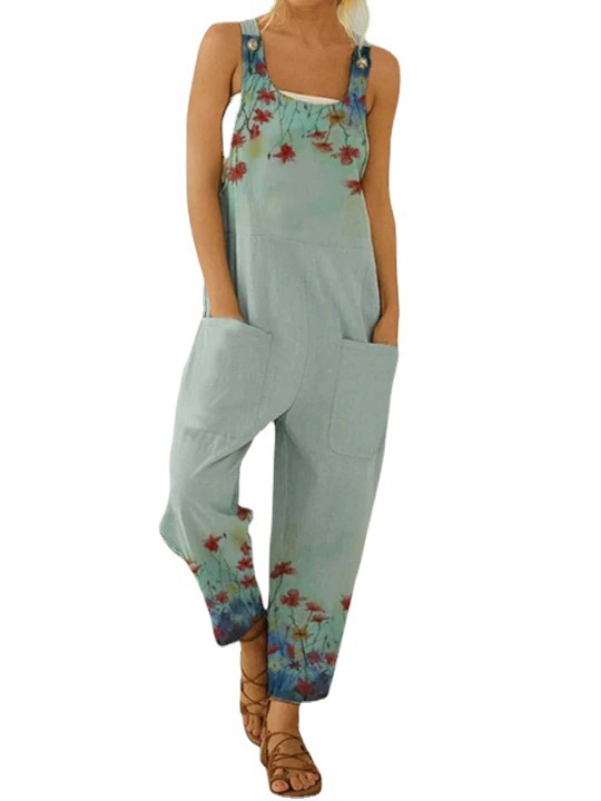 Women's Vintage Abstract Print Overall Jumpsuit