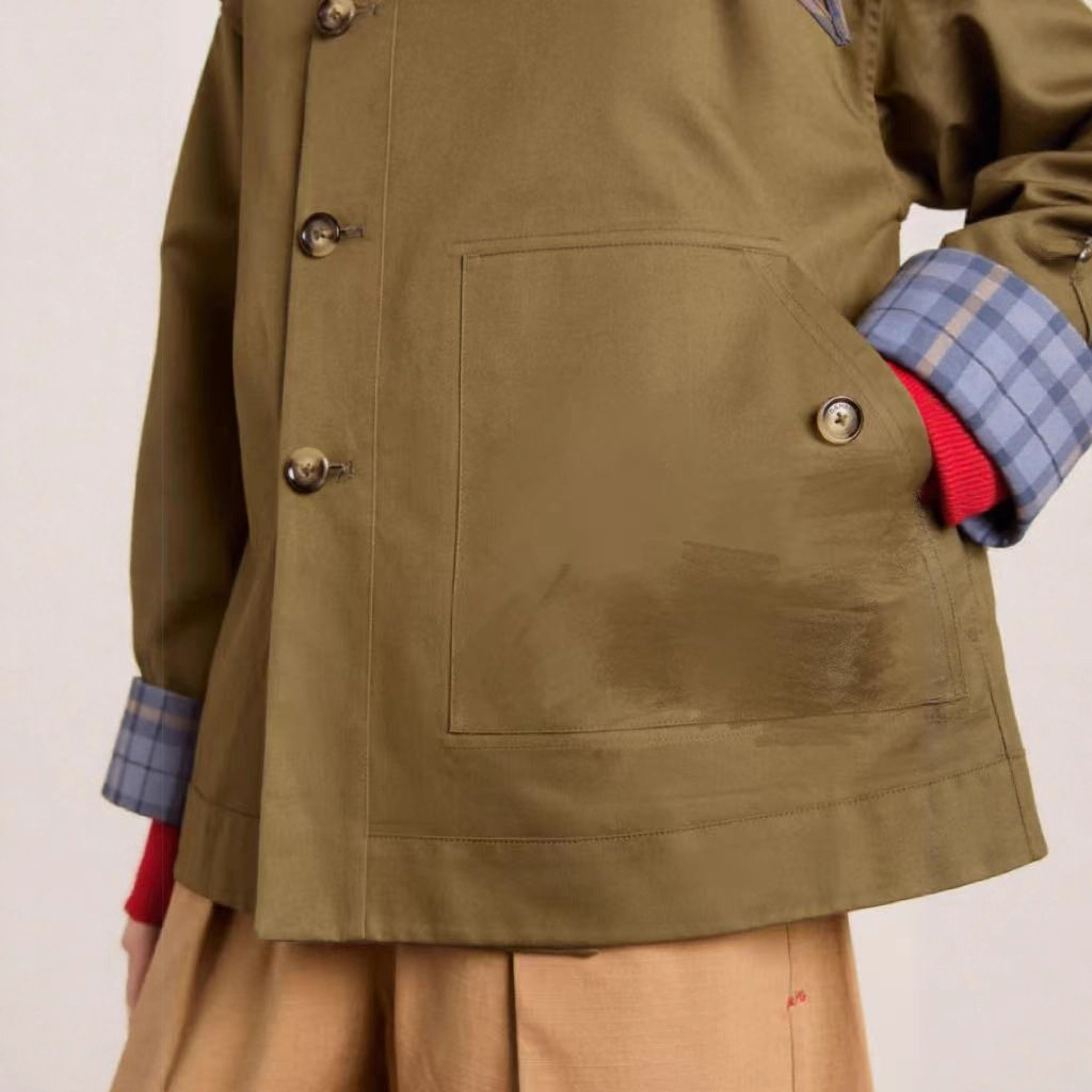 Women's Reversible Embroidered Jacket with Lapel Collar and Pockets
