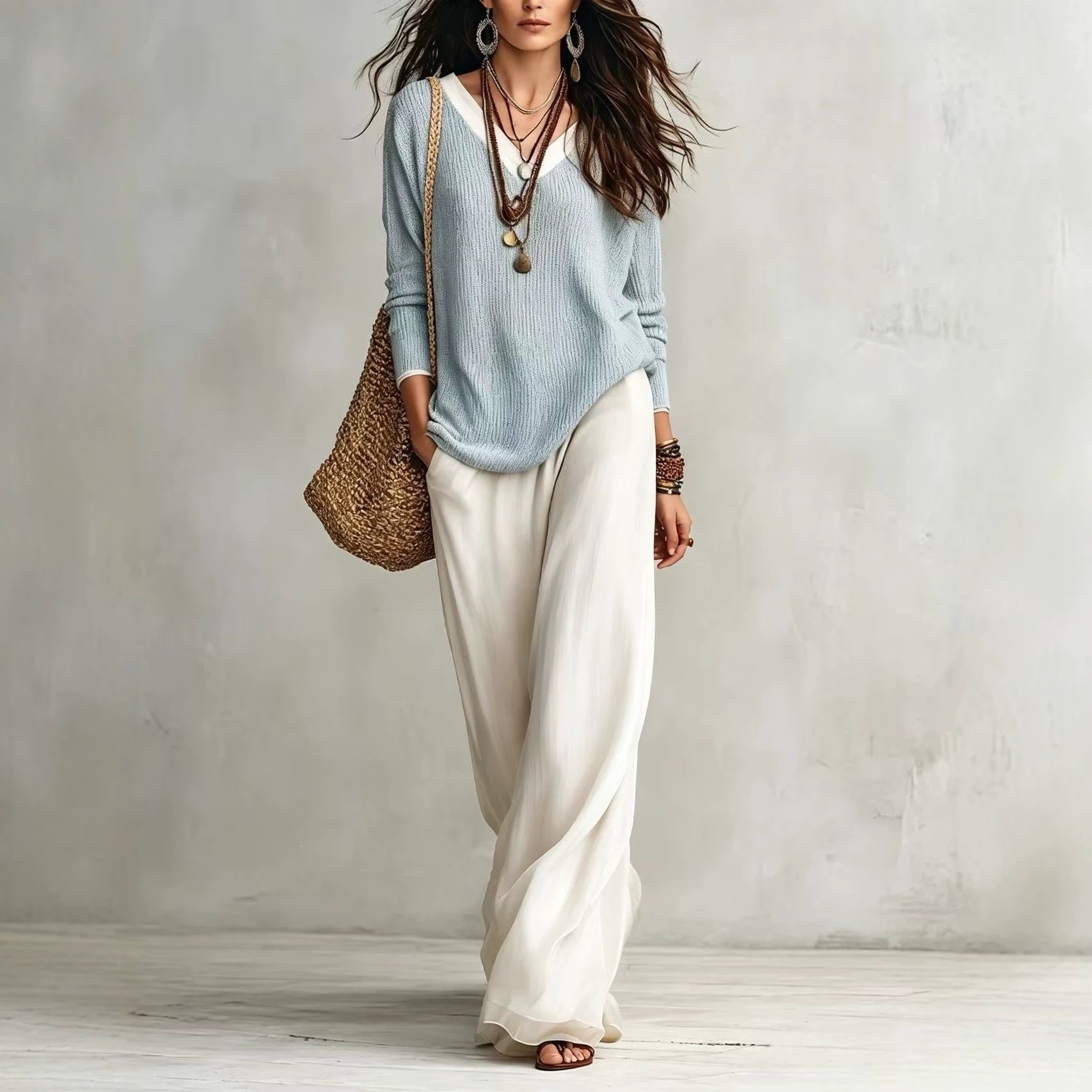 Women's Layered Top & Wide-Leg Pants Casual Set