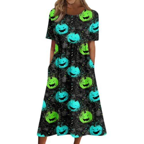 Women's Halloween Print Pleated Midi Dress