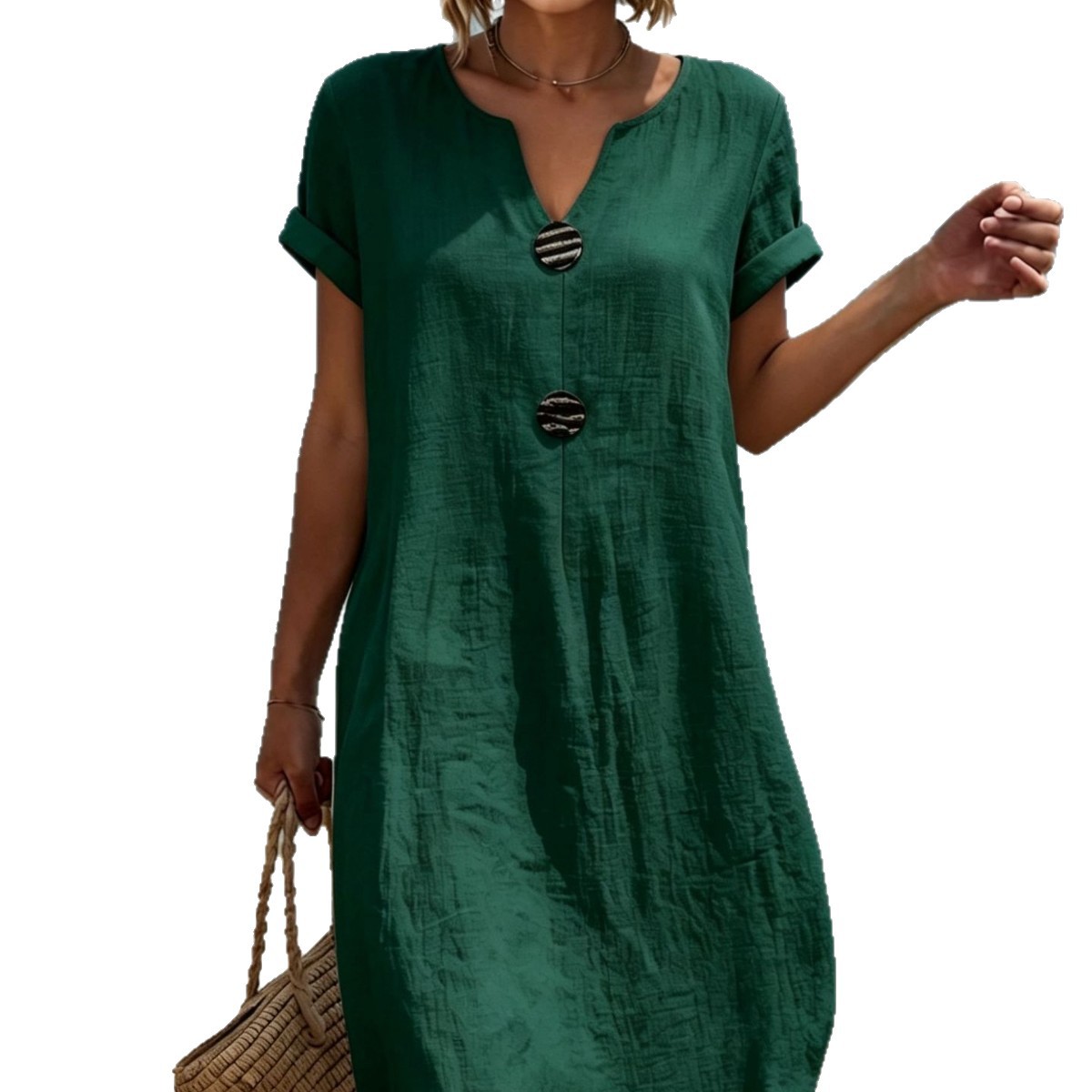 Women's V-Neck Casual Solid Color Dress
