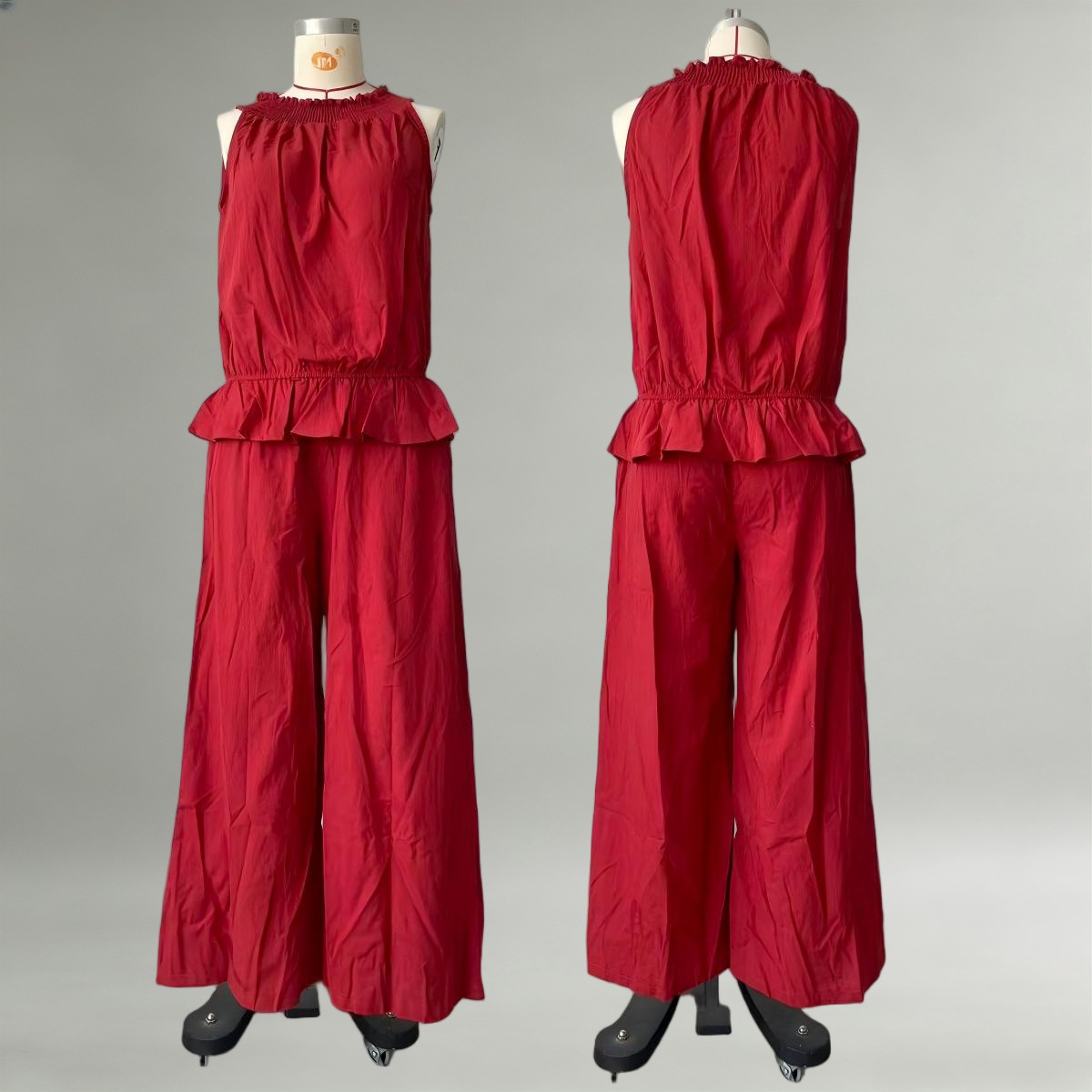 Women's Sleeveless Ruffle Top & Wide-Leg Pants Set