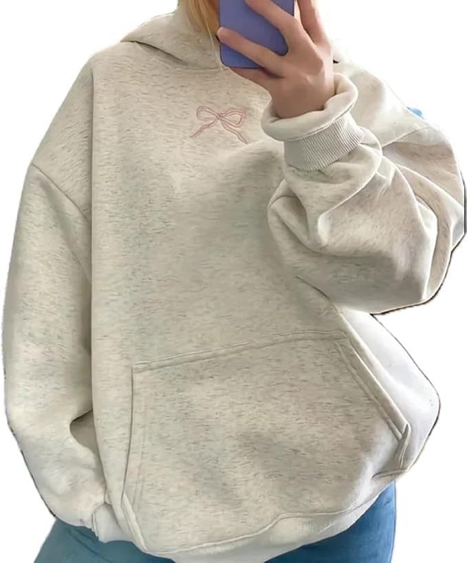 Women's Polka Dot Bow Print Casual Hoodie