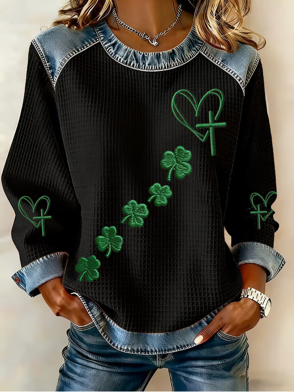 Women's Heart & Botanical Letter Print Crewneck Sweatshirt