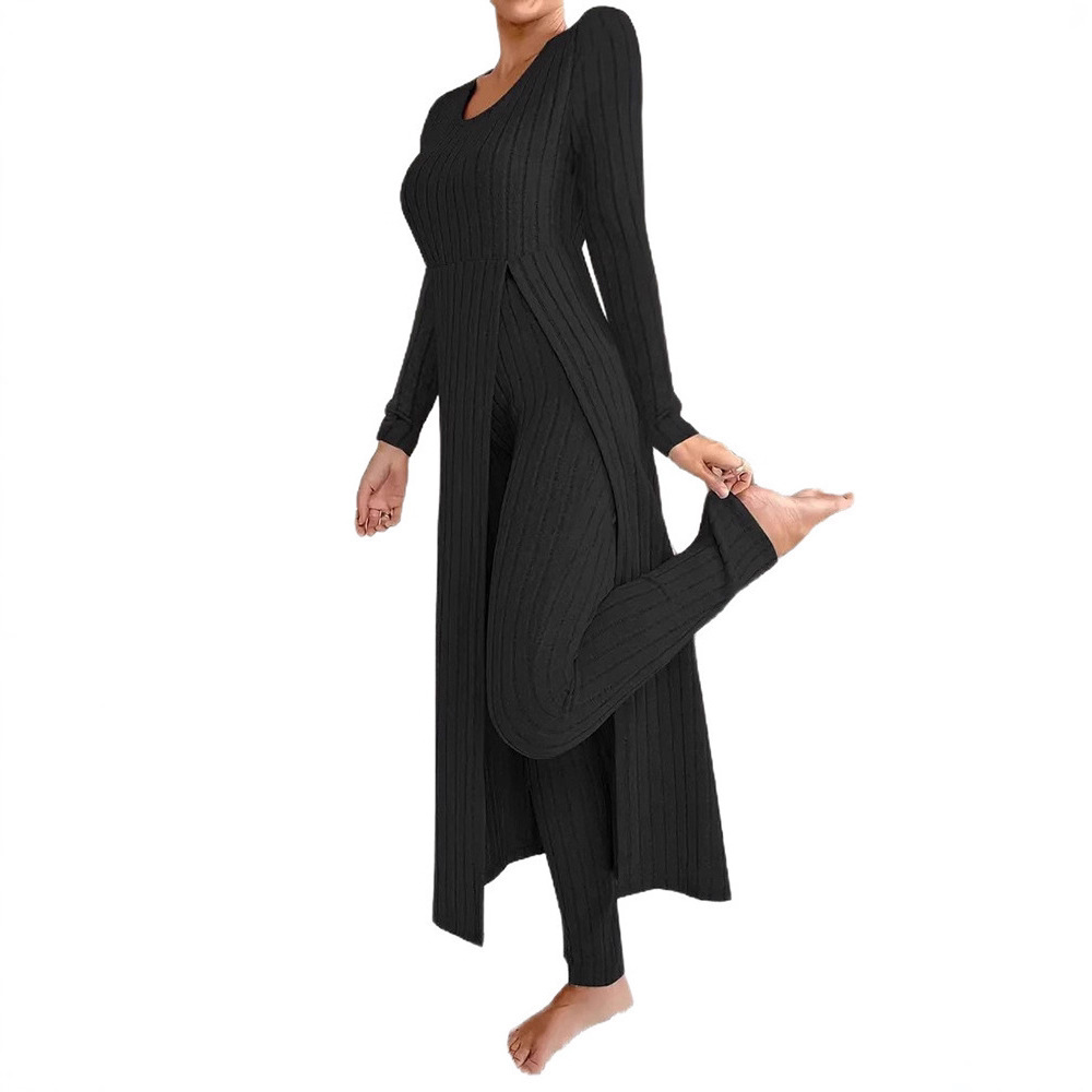 Women's Two-Piece Long Split Top and Pants Set