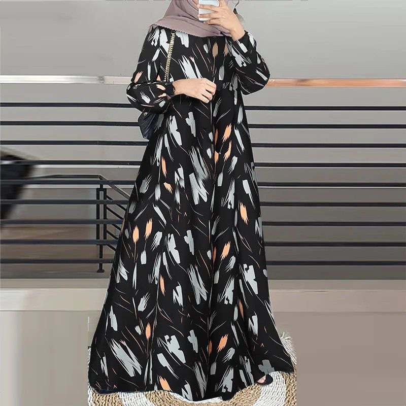 Women's Floral Print Long Sleeve Loose A-Line Maxi Dress