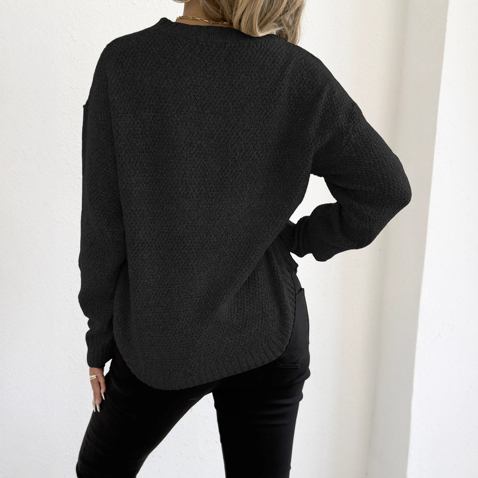 Women's Marled Knit Pullover Sweater Crew Neck Casual Top