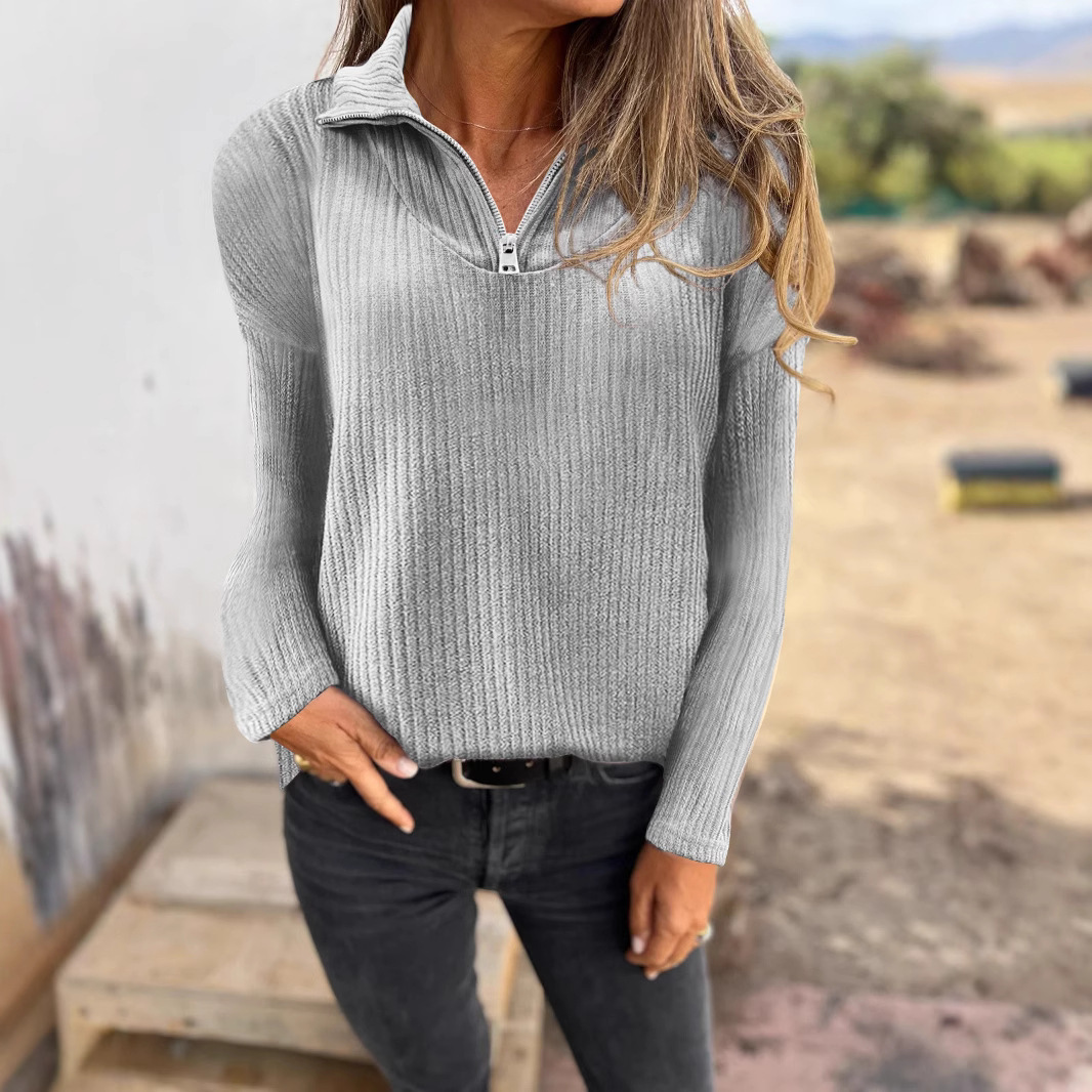 Women's Zip-Up Long-Sleeve Knit Sweater Casual Pullover