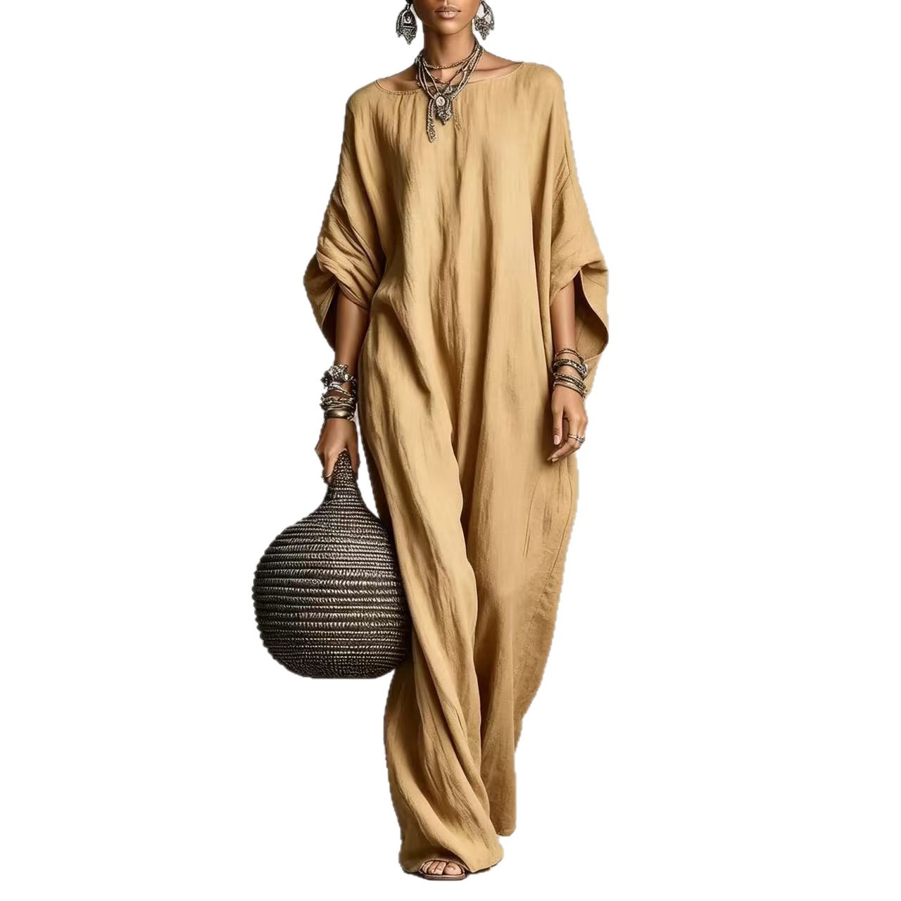Women's Off-Shoulder Long Sleeve Solid Color Maxi Dress