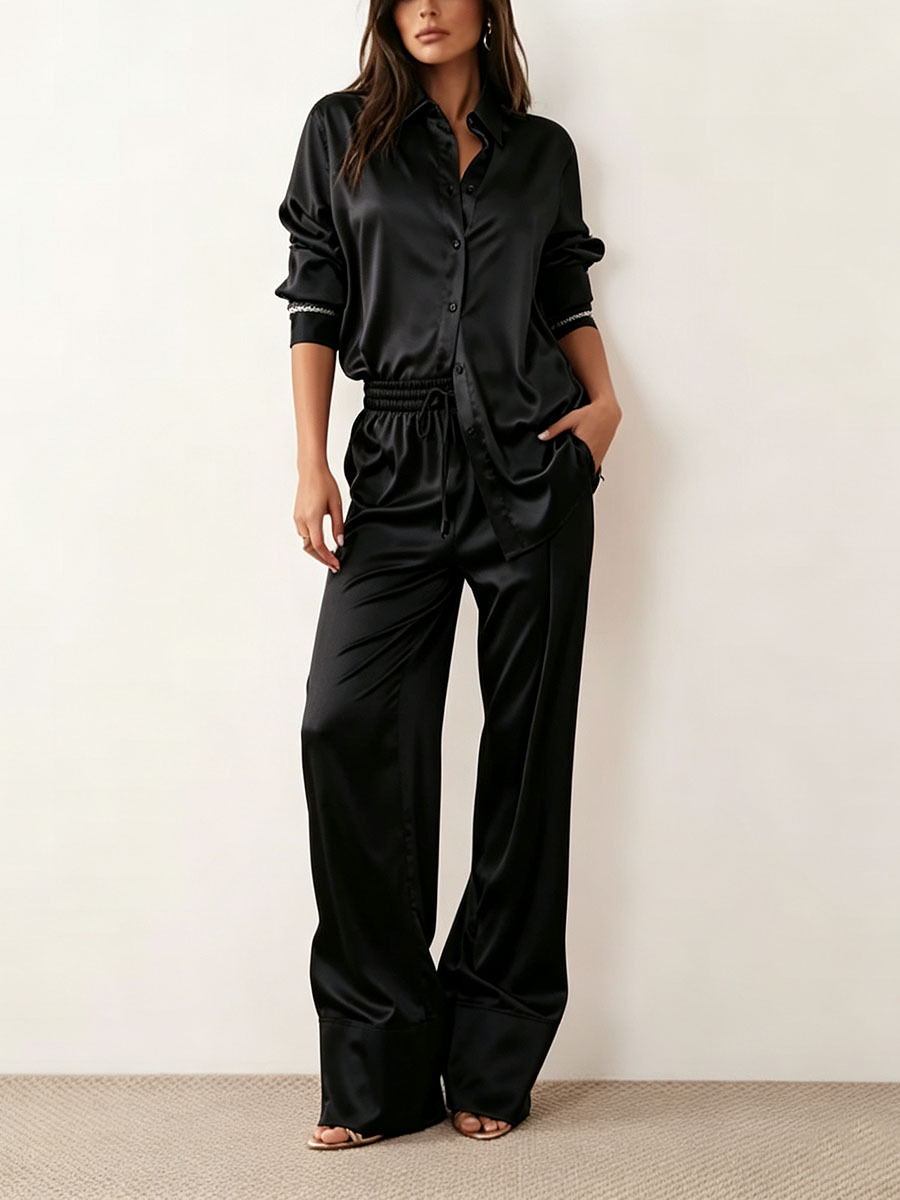 Minimalist Long-Sleeve Two-Piece Shirt Set for Women