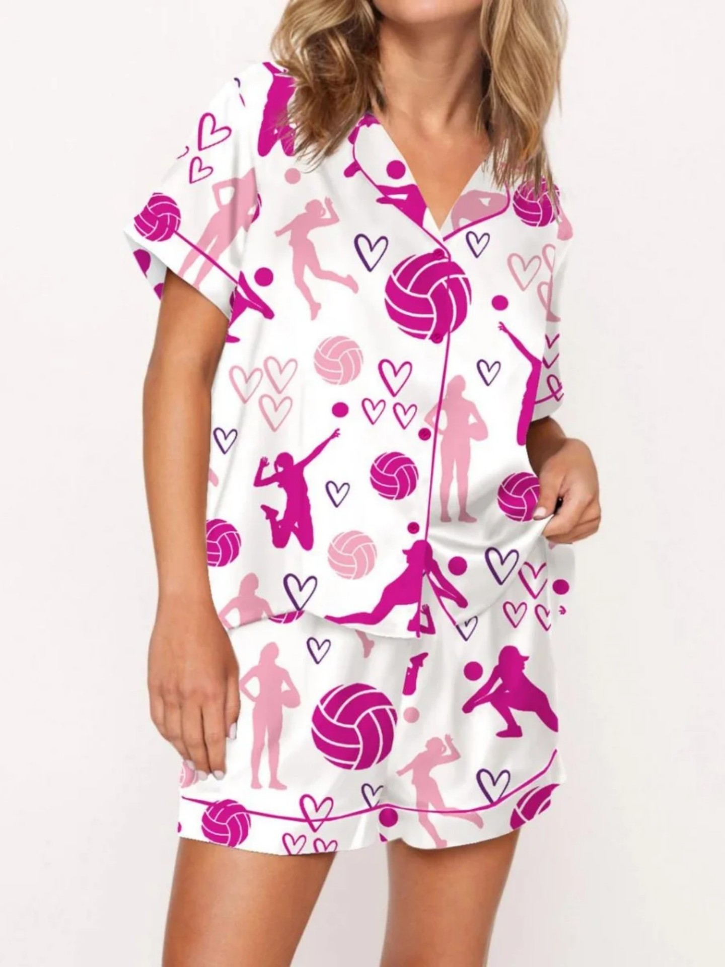 Women's Cuban Collar Short Sleeve Shirt Set with Novelty Print