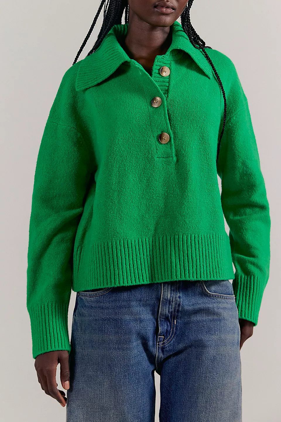Women's Twist-Button V-Neck Knit Sweater