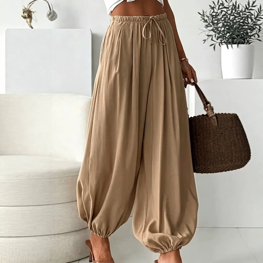 Women's Summer Elastic Waist Harem Pants Loose Fit Thin Long Pants
