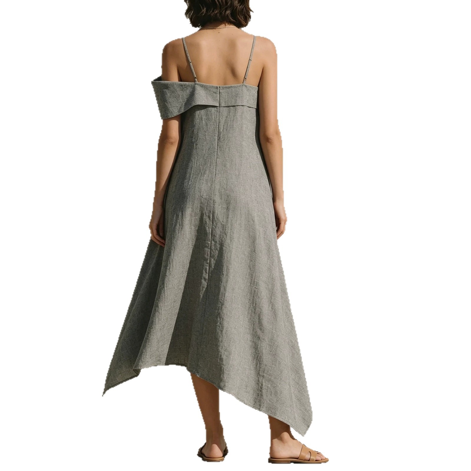 Asymmetric One-Shoulder Linen-Blend Dress with Irregular Hem